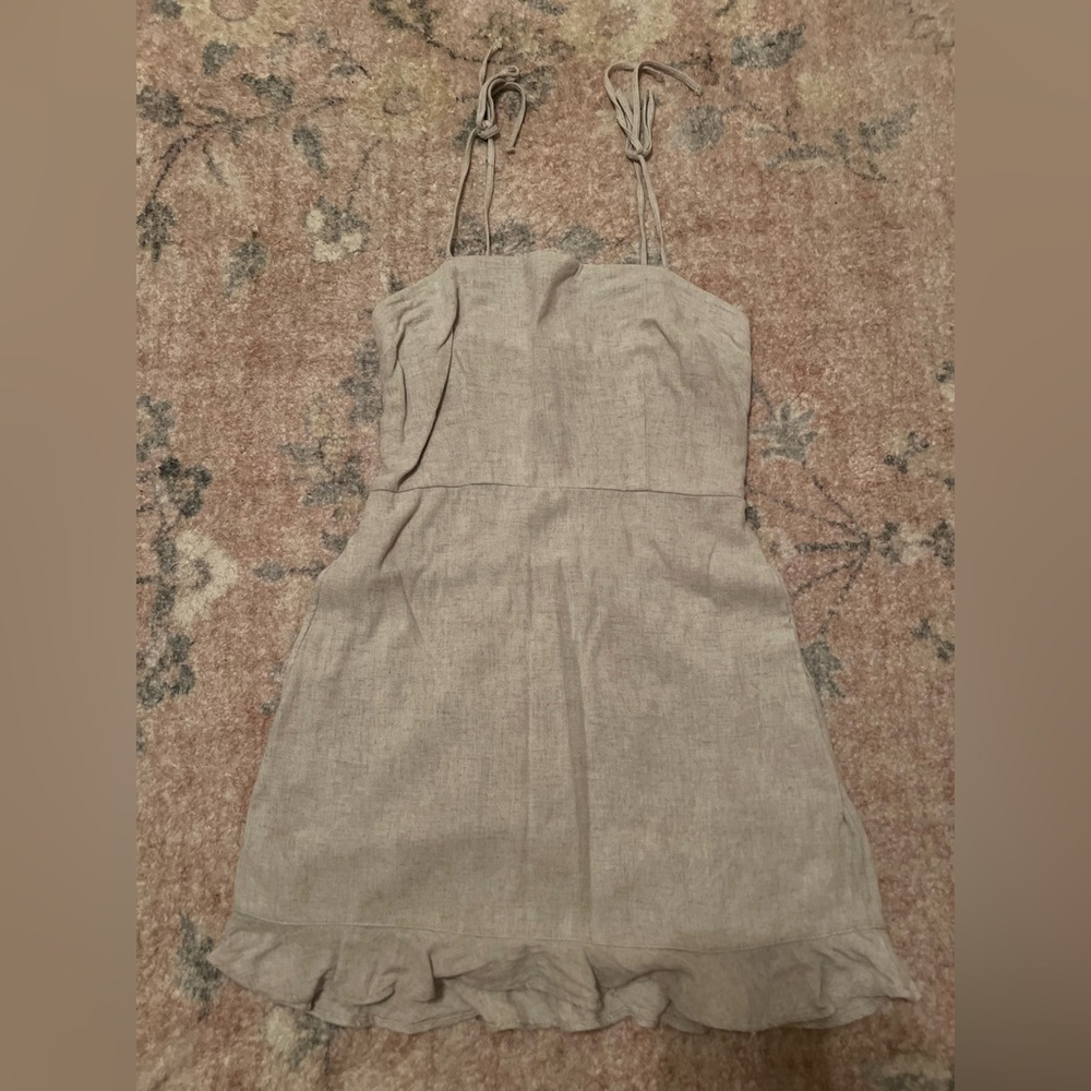 Abercrombie & Fitch Tie Strap Ruffle Hem Mini Linen Dress